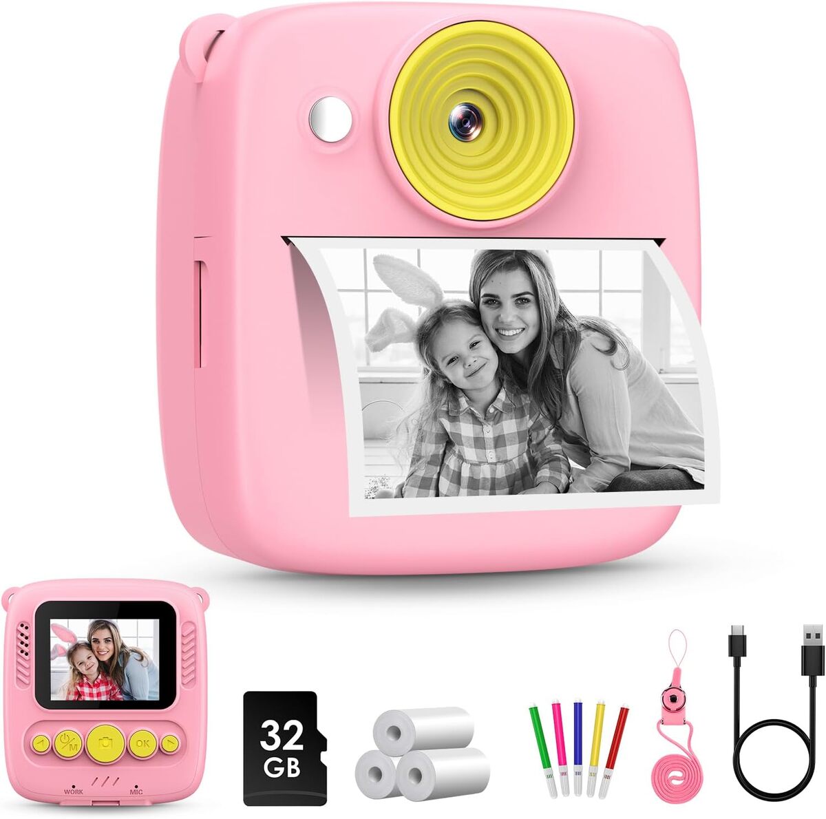 Appareil Photo Instantané Pour Enfants - 42 MP, écran 2.4", Impression Thermique Sans Encre - Batterie 1000mAh - Bleu