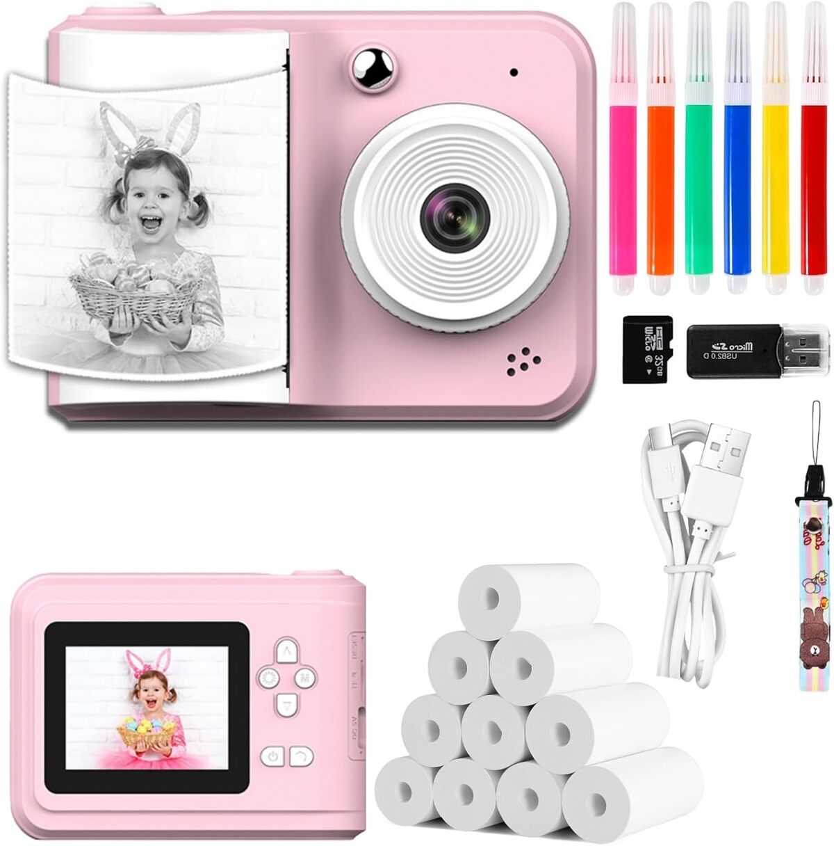 Wholede Appareil Photo Instantané Enfant, Appareil Photo Numérique avec Lentille Rotative