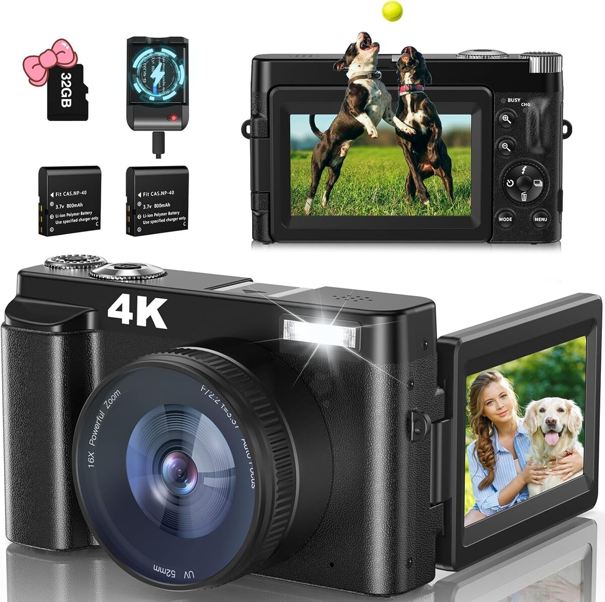 Appareil Photo Numérique 58 MP, Appareil Photo Numérique 2,88 Pouces avec Zoom Numérique 16X, Caméra Vidéo avec Reconnaissance Faciale, Mise au Point Automatique, Prise en Charge Appareil Photo Numérique 58 MP, Appareil Photo Numérique 2,88 Pouces avec Zoom Numérique 16X, Caméra Vidéo avec Reconnaissance Faciale, Mise au Point Automatique, Prise en Charge