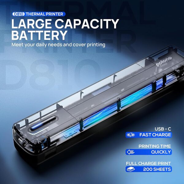 POLONO Portable Printer Wireless for Travel, D810 Bluetooth Thermal Printer Support for 8.5