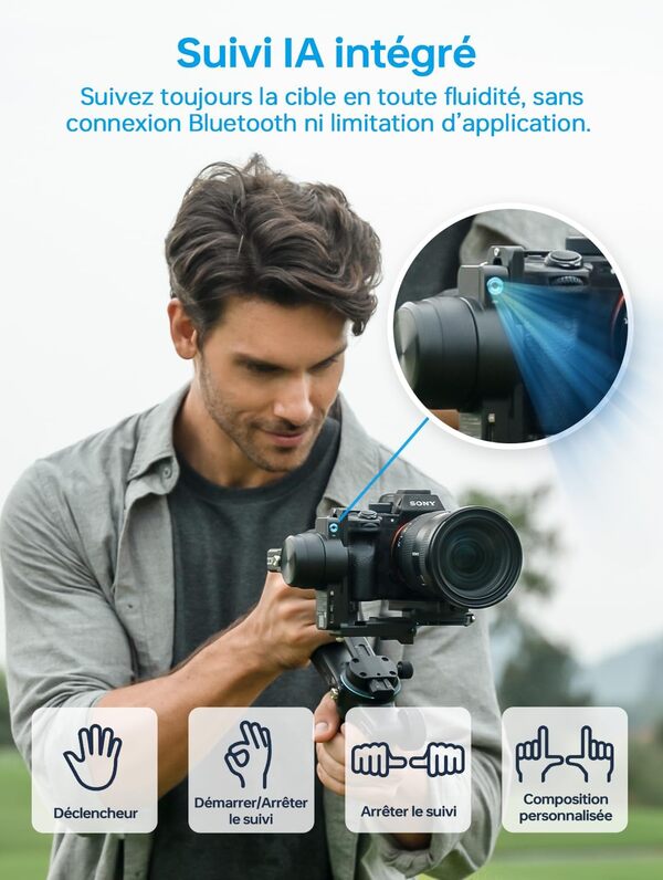 Feiyutech SCORP 2 KIT [Officiel] Stabilisateur Appareil Photo,Stabilisateur 3 Axes pour Appareil Photo DSLR/Mirrorless,Tracker AI Intégré,Montage Vertical,avec Mallette de Transport,Tige d'extension