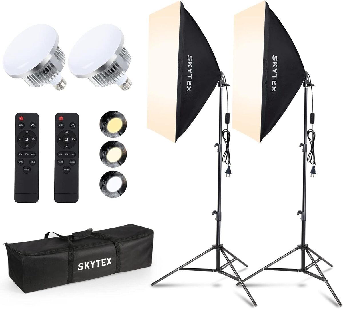 Kit Éclairage Softbox Professionnel, Lot de 2, 60x60 cm, Ampoule LED 30W, 5500K Proche Lumière Jour, Support Trépied Réglable, pour Studio, Photographie, Enregistrement Vidéo, Diffusion Direct | FR