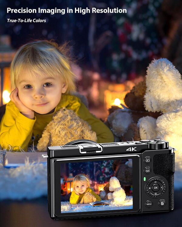 SWE Appareil Photo numérique 64 MP avec Zoom Optique 12 x et WiFi, Appareil Photo Compact 4K Anti-Shake, appareils Photo numériques avec Carte mémoire 64G, 2 Batteries et Chargeur