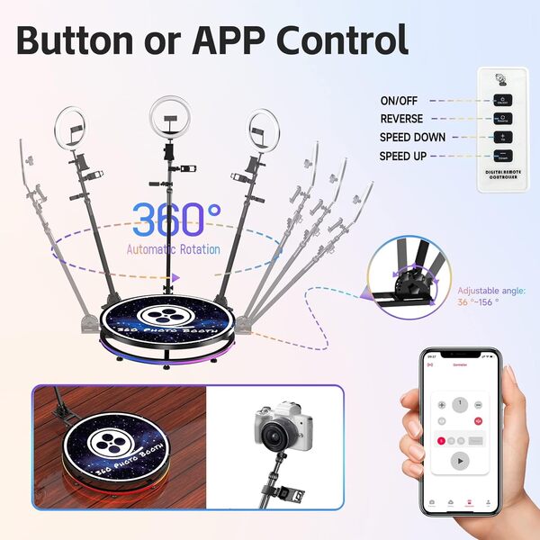 360 Photo Booth avec Flight Case, Logo personnalisé Gratuit, photobooth 360 avec Ring Light, Contrôle des logiciels, Spin Automatique pour 3-4 Personnes (31.5''/80cm)