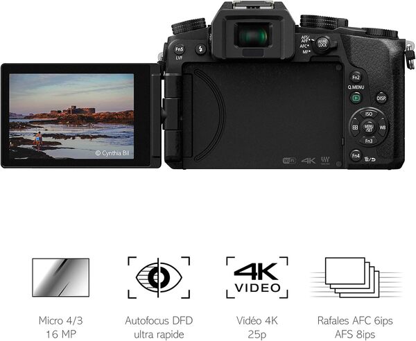 Panasonic Lumix G7 | Appareil Photo Hybride (Capteur 4/3 16MP, Viseur OLED, Écran orientable tactile, Autofocus ultra rapide DFD, Vidéo 4K, Photo 4K, Wifi) Noir – Version Française