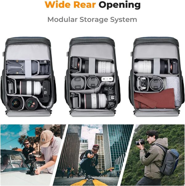 K&F Concept Sac à dos pour appareil photo sac à dos photo pour photographes, sac à dos pour appareil photo avec compartiment pour ordinateur portable 16 pouces, DJI Mavic Drone (sac à dos Alpha 25L)