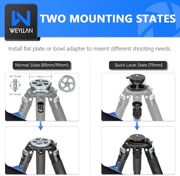 WEYLLAN Trépied Fibre Carbone 160cm, Professionnel Grand Trepied Appareil Photo avec Jambe De 40mm, Adaptateur De Coque De 75mm, Trépied De Caméscope pour Le Cinéma, Jumelles, Charge 40kg