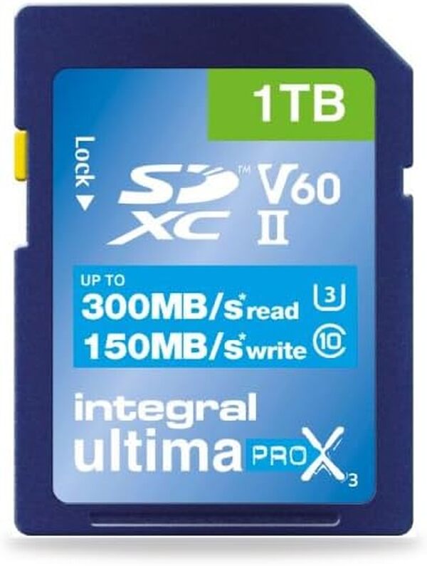 Integral Carte 1TB UHS-II SD V60 Jusqu'à 300MB/s en Lecture et 150MB/s en écriture Carte mémoire SDXC Professionnelle Haute Vitesse