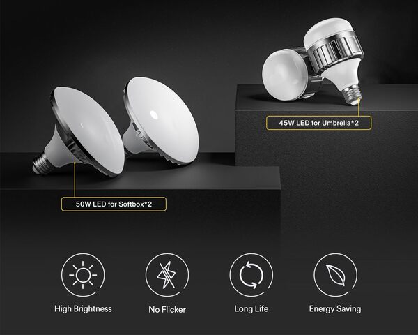 RALENO Kit Photo Studio Set, 2.6 M x 3 M Système de Support de Toile de Fond x 3 Couleurs, Softbox et Parapluie avec LED Ampoules, pour Produit Portrait Vidéo Studio Set