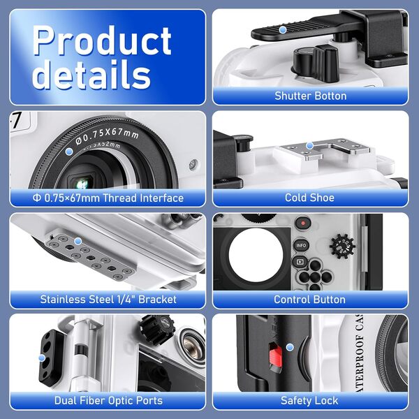 Boîtier étanche Seafrogs 60 m/195 Pieds pour Appareil Photo sous-Marin Olympus TG-7 – Boîtier étanche avec Filetage 52 mm et 67 mm, Deux Ports à Fibre Optique, détection de Fuite (TG-7-Blanc)