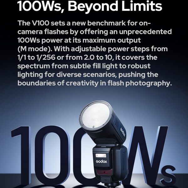Godox V100 V100S V100-S Flash TTL 100 WS pour Sony, 400 flashs à Pleine Puissance, Temps de Recyclage de 1,7 s, sans Fil 2,4 G avec Flash Externe, Flash à écran Tactile (V100S)