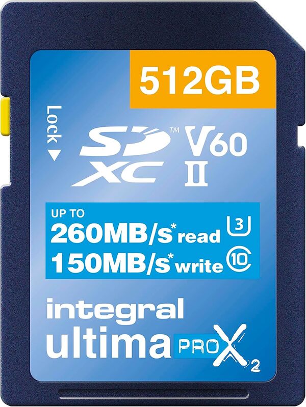 Integral Carte 512GB UHS-II SD V60 Jusqu'à 260MB/s en Lecture et 150MB/s en écriture Carte mémoire SDXC Professionnelle Haute Vitesse