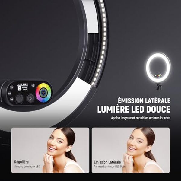 Découvrez le NEEWER RL45C, un ring light RGB polyvalent avec trépied et télécommande. Éclairage optimal et fonctionnalités avancées pour vos vidéos et photos.