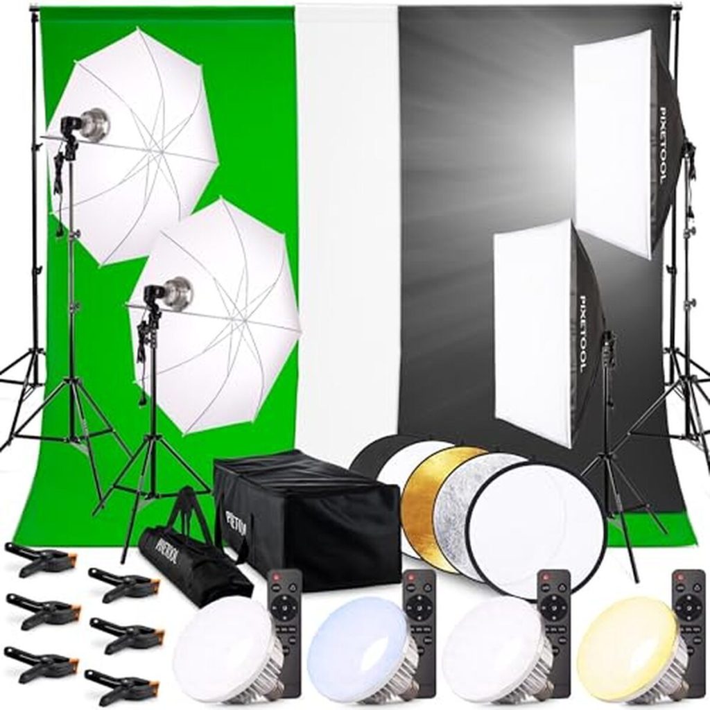 Test studio photo PIXETOOL : kit éclairage et fond vert 3x3 m