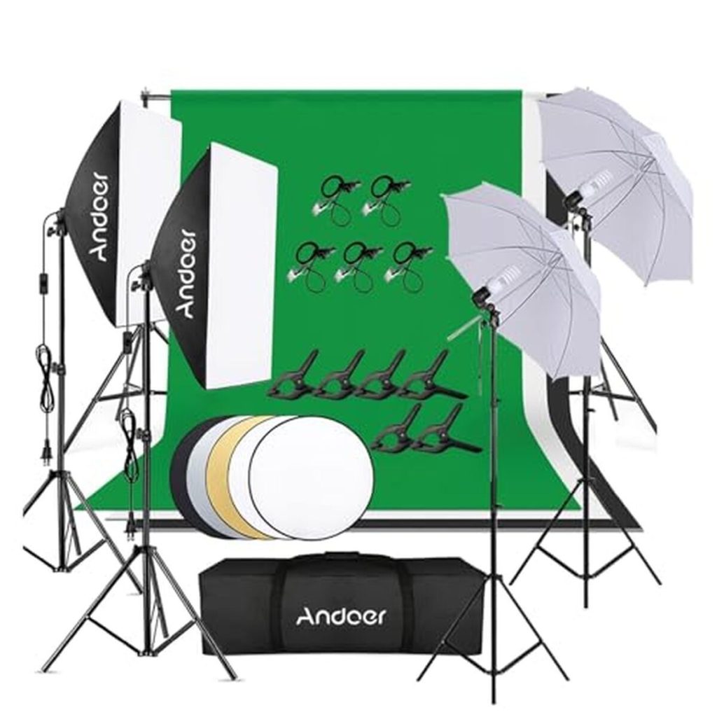 Test du kit d'éclairage Andoer : fond, support et accessoires photo puissants