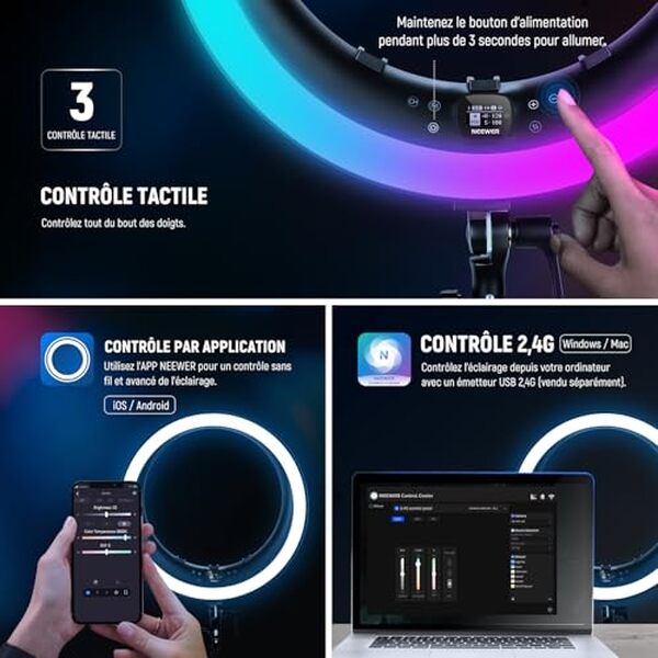 Découvrez notre test détaillé de la néewer ring light LED RGB 19 pouces : la solution idéale pour vos streams et séances maquillage avec ses performances lumineuses exceptionnelles. 