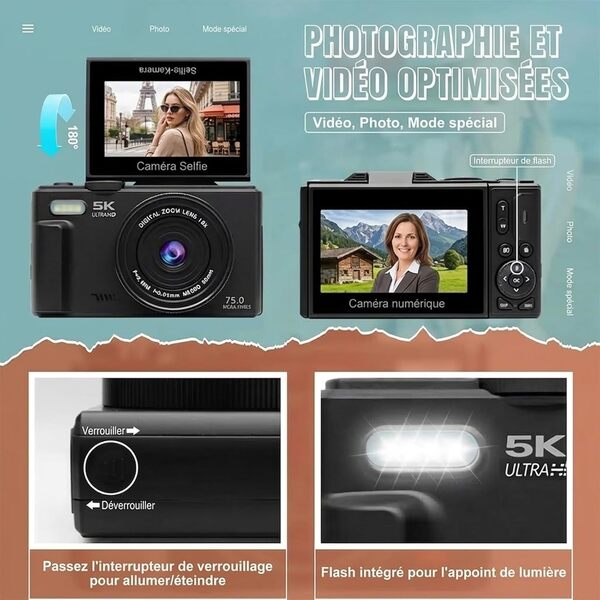 Découvrez notre test complet de l'appareil photo numérique compact 5K 64MP idéal pour le vlogging et les voyages. Performances, qualité d'image et praticité analysées en détail.