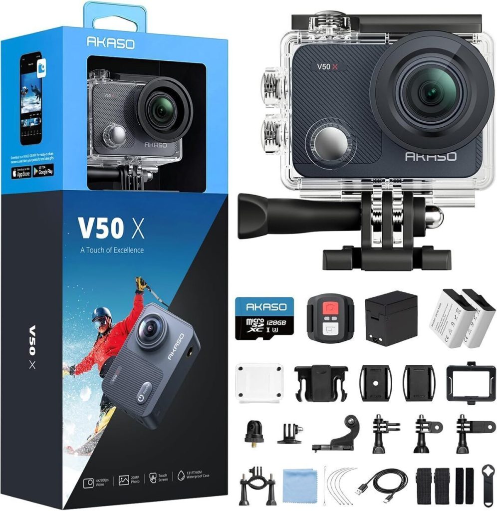 Test de la caméra sport AKASO V50 X 4K avec stabilisateur et accessoires