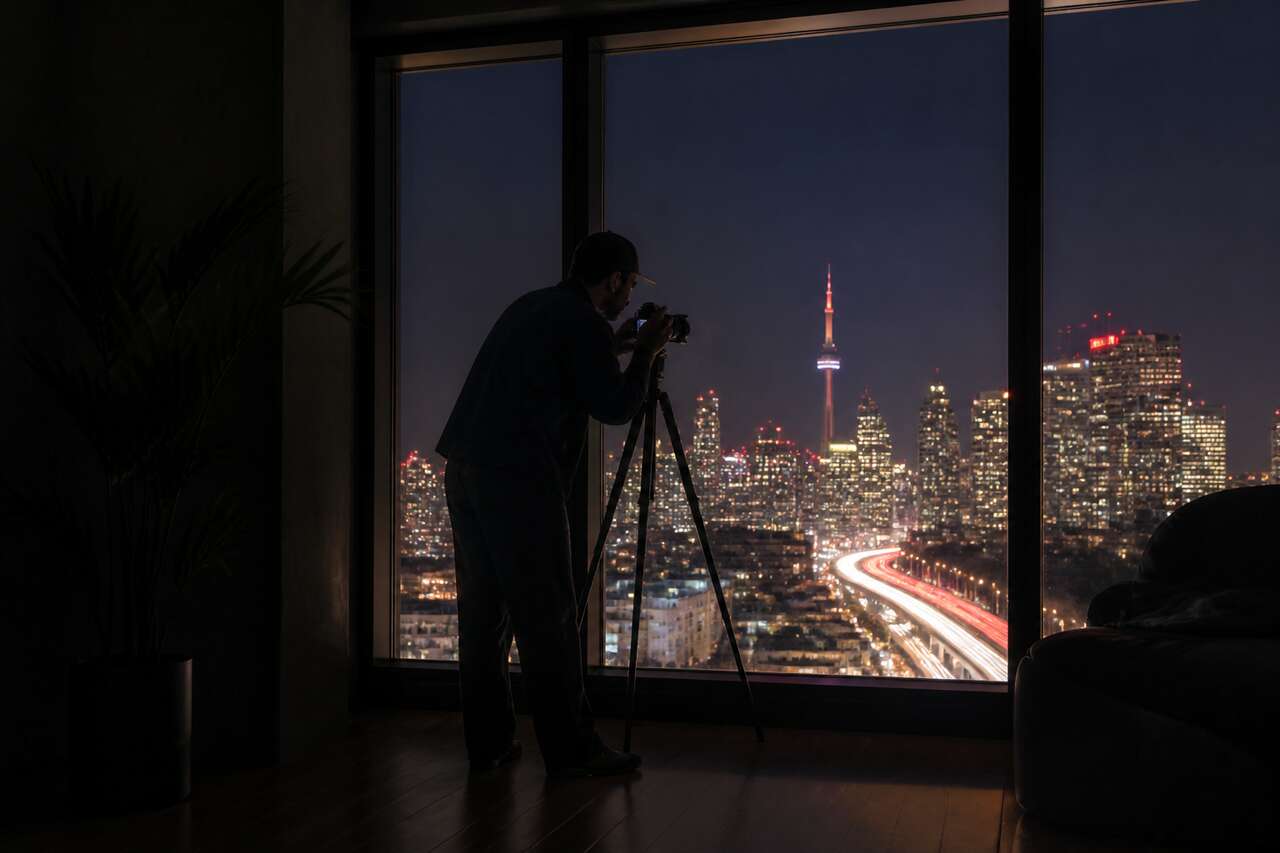 Photo de nuit en ville et en int&eacute;rieur sombre