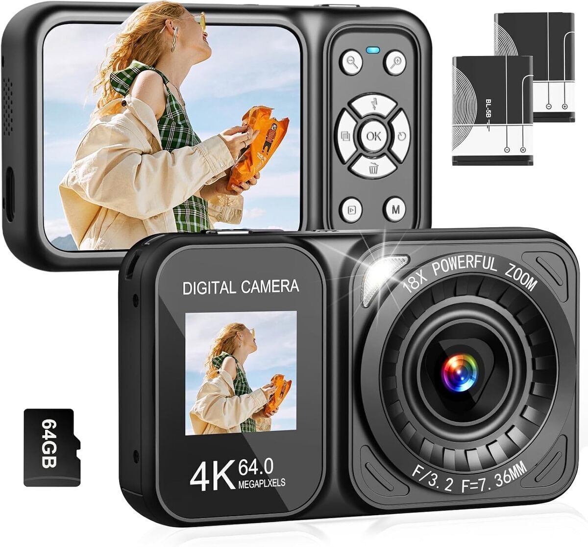 Test de l'appareil photo numérique 4K 64 MP double écran et zoom 18x
