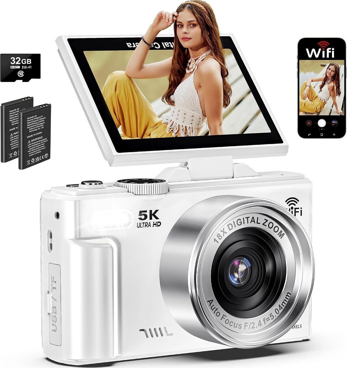 Test : appareil photo numérique 5K vlogging Wi-Fi 75 MP, écran 180°